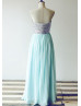 Silver Sequin Tiffany Blue Chiffon Elegant Prom Dress